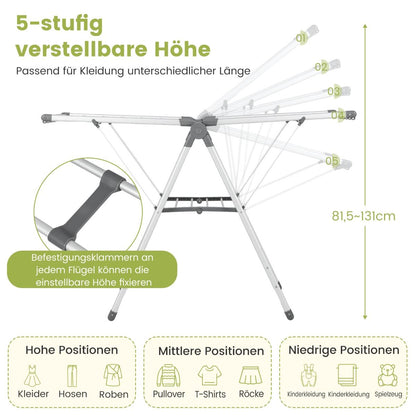 Wäscheständer klappbar, mit 5-stufiger Höhenverstellung, Wäscheständer platzsparend, Silber, Costway, 7