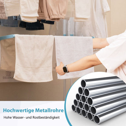 Wäscheständer Turm, 4-stufigen, Wäscheständer Klappbar, mit drehbaren Seitenflügeln, wäscheständer balkon, mit rollen, Blau, Costway, 8