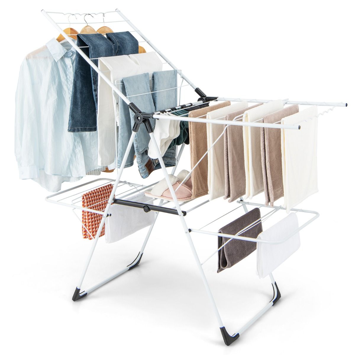 Wäscheständer klappbar, mit 2-stufigem Trockenbere, Höhenverstellbare Flügel, Weiß, Costway, 3