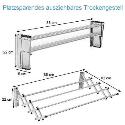 Wäscheständer, Wäscheständer ausziehbar, Wäscheständer Wand, Wäscheständer Wand Klappbar, aus Edelstahl, Costway, 7