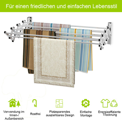 Wäscheständer, Wäscheständer ausziehbar, Wäscheständer Wand, Wäscheständer Wand Klappbar, aus Edelstahl, Costway, 2