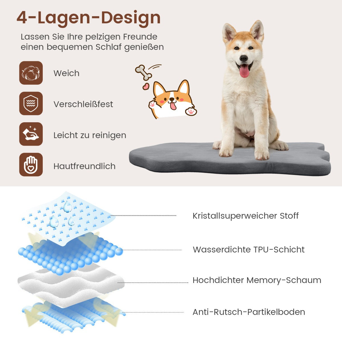 Hundebett, Orthopädisches Hundebett, für große Hunde mit Memory-Schaum-Unterstützung, Knuffelwuff, Costway, 2