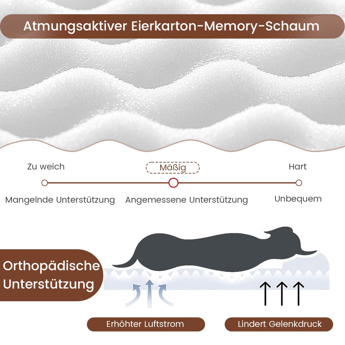 Hundebett, Orthopädisches Hundebett, für große Hunde mit Memory-Schaum-Unterstützung, Knuffelwuff, Costway, 3