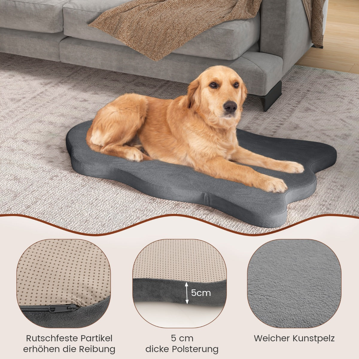 Hundebett, Orthopädisches Hundebett, für große Hunde mit Memory-Schaum-Unterstützung, Knuffelwuff, Costway, 1