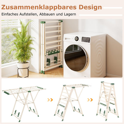 Wäscheständer klappbar, mit verstellbaren Flügeln, Sockenklammern & Schuhablage, Wäscheständer Balkon, Beige, Costway, 7