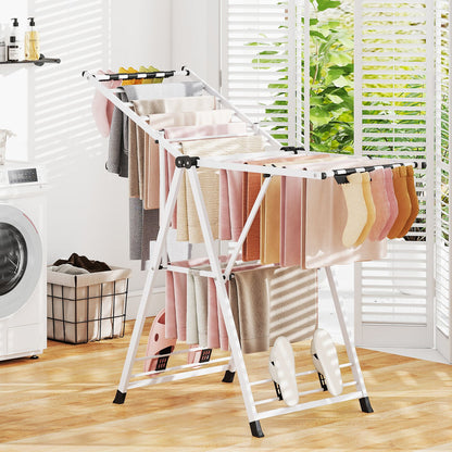 Wäscheständer klappbar, mit verstellbaren Flügeln, Wäscheständer balkon, Wäscheständer Platzsparend, Weiß, Costway, 5