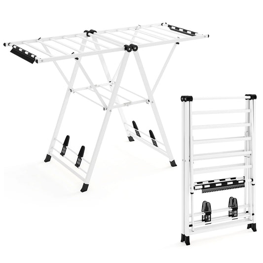 Wäscheständer klappbar, mit verstellbaren Flügeln, Wäscheständer balkon, Wäscheständer Platzsparend, Weiß, Costway, 6