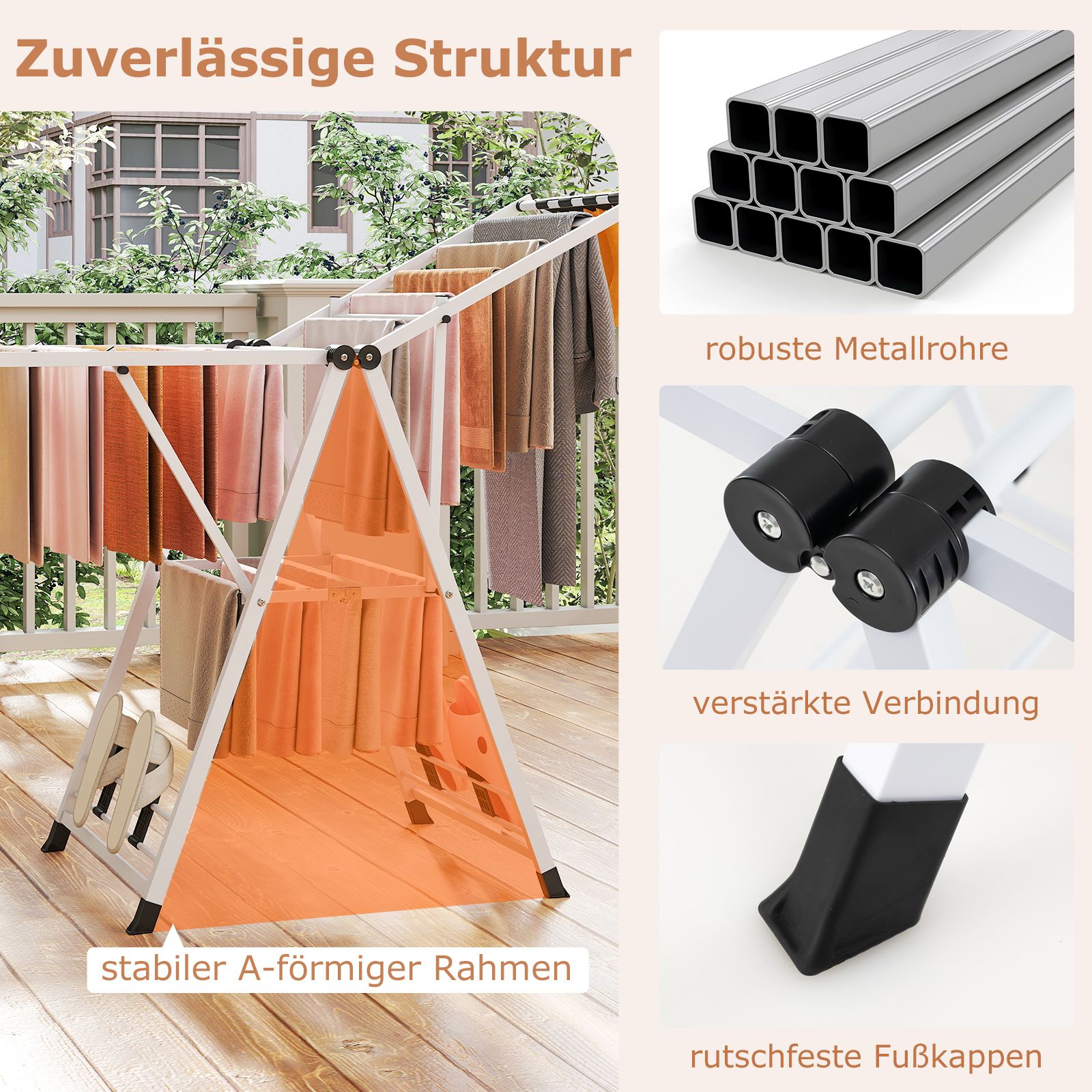 Wäscheständer klappbar, mit verstellbaren Flügeln, Wäscheständer balkon, Wäscheständer Platzsparend, Weiß, Costway, 8