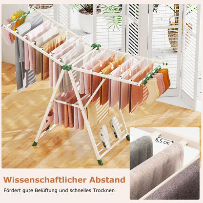 wäscheständer platzsparend, Wäscheständer klappbar, mit verstellbaren Flügeln, Lange 163 cm, Beige, Costway, 6