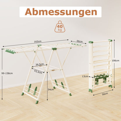 wäscheständer platzsparend, Wäscheständer klappbar, mit verstellbaren Flügeln, Lange 163 cm, Beige, Costway, 3