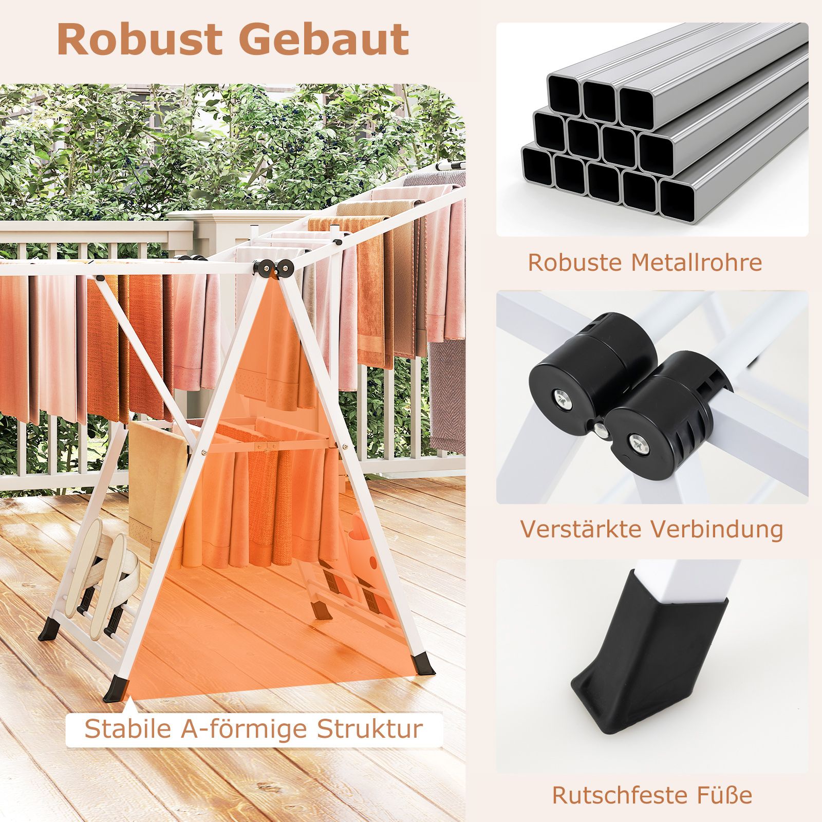wäscheständer platzsparend, Wäscheständer klappbar, mit verstellbaren Flügeln, Lange 163 cm, Weiß, Costway, 4