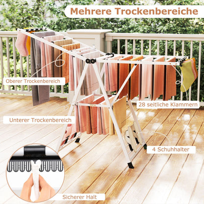 wäscheständer platzsparend, Wäscheständer klappbar, mit verstellbaren Flügeln, Lange 163 cm, Weiß, Costway, 7