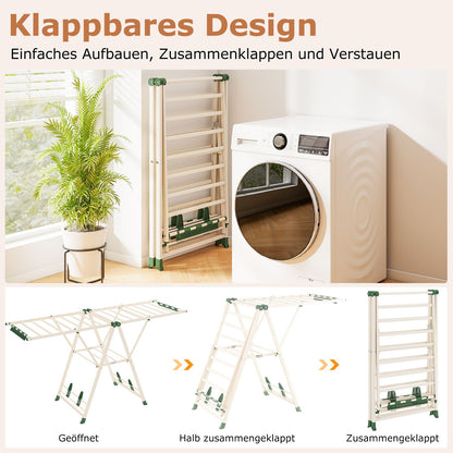 Wäscheständer Platzsparend, Wäscheständer Klappbar, Höhenverstellbare Flügeln Wäschetrockner, Beige, Costway, 5