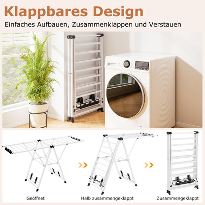 Wäscheständer Platzsparend, Wäscheständer Klappbar, Höhenverstellbare Flügeln Wäschetrockner, Weiß, Costway, 5