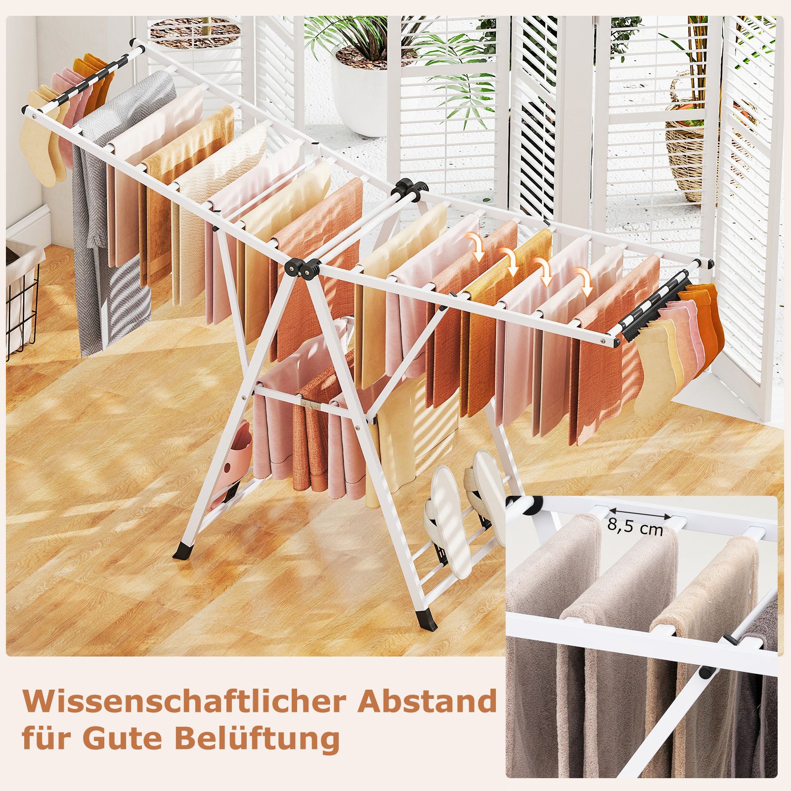 Wäscheständer Platzsparend, Wäscheständer Klappbar, Höhenverstellbare Flügeln Wäschetrockner, Weiß, Costway, 6