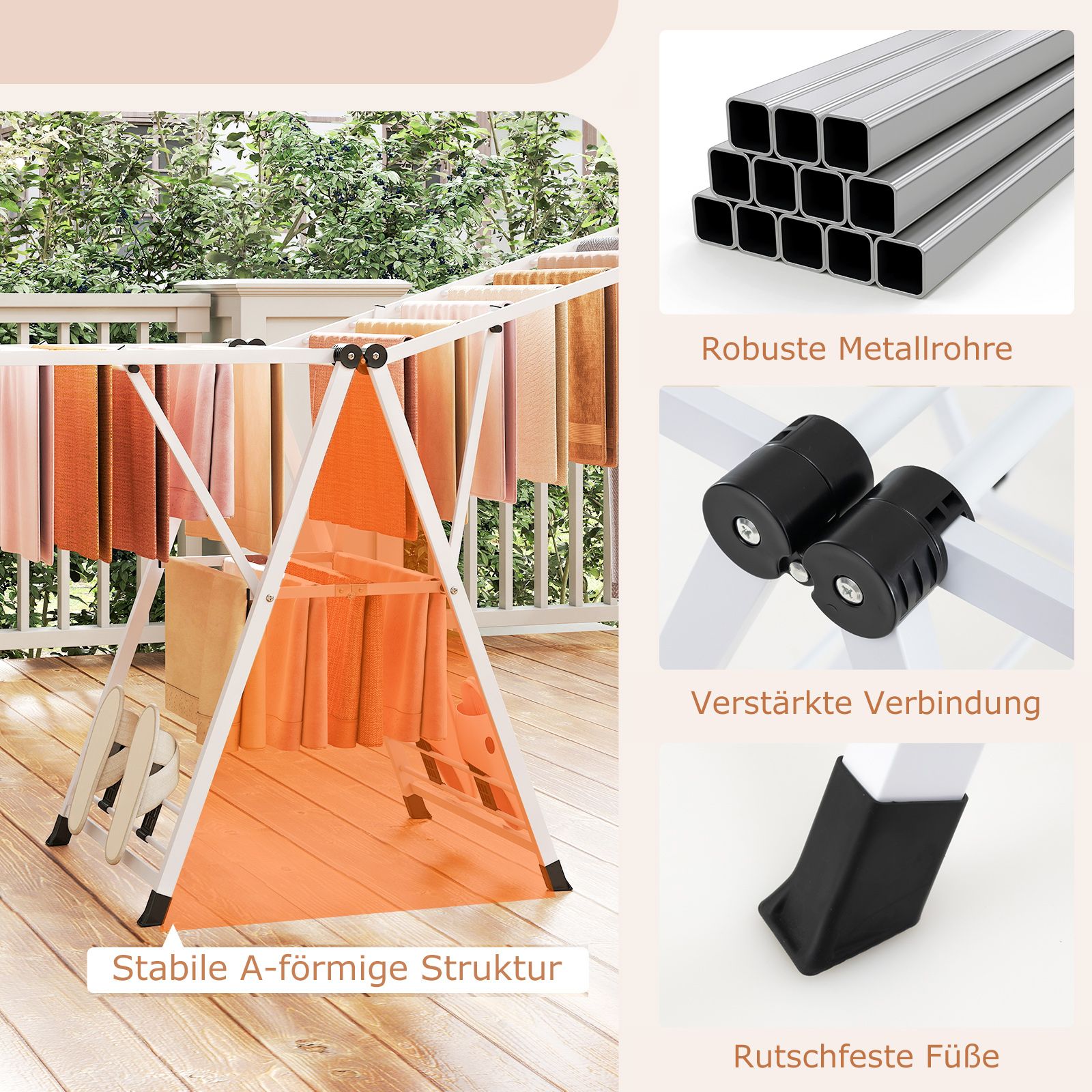 Wäscheständer Platzsparend, Wäscheständer Klappbar, Höhenverstellbare Flügeln Wäschetrockner, Weiß, Costway, 7