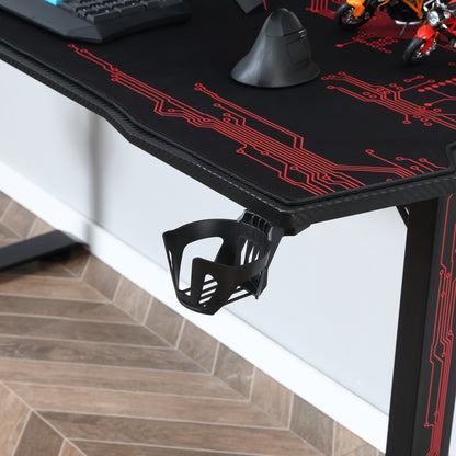 HOMCOM - Gaming Schreibtisch Kopfhörerhaken Getränkehalter Mauspad MDF Metall Schwarz+Rot 140x70x77cm