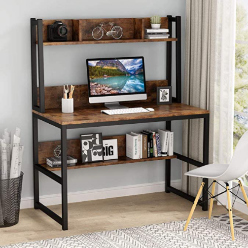 Computertisch, Schreibtisch, Home Office Schreibtisch mit Regalen für kleinen Raum, Tribesigns