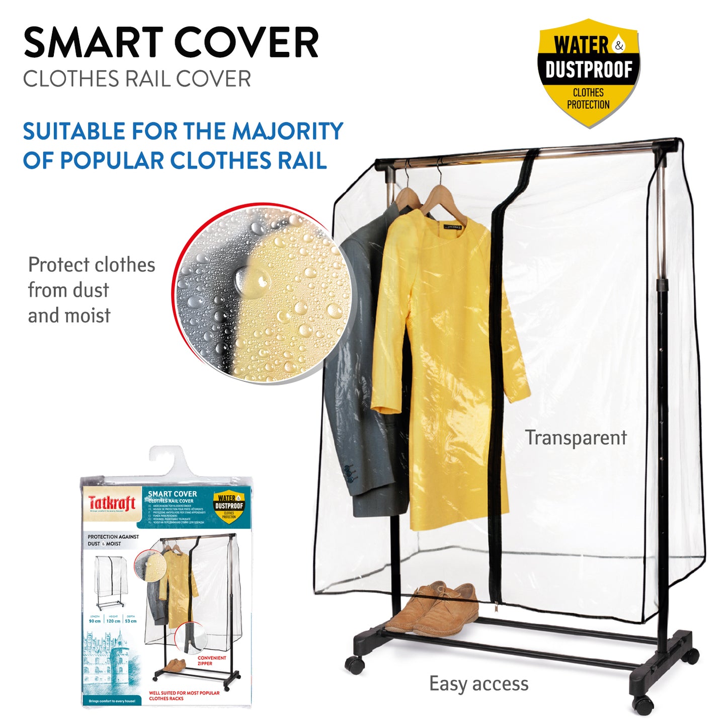 Tatkraft Smart Cover - Abdeckhaube Kleidung, Kleiderständer Durchsichtig, Reissverschluss