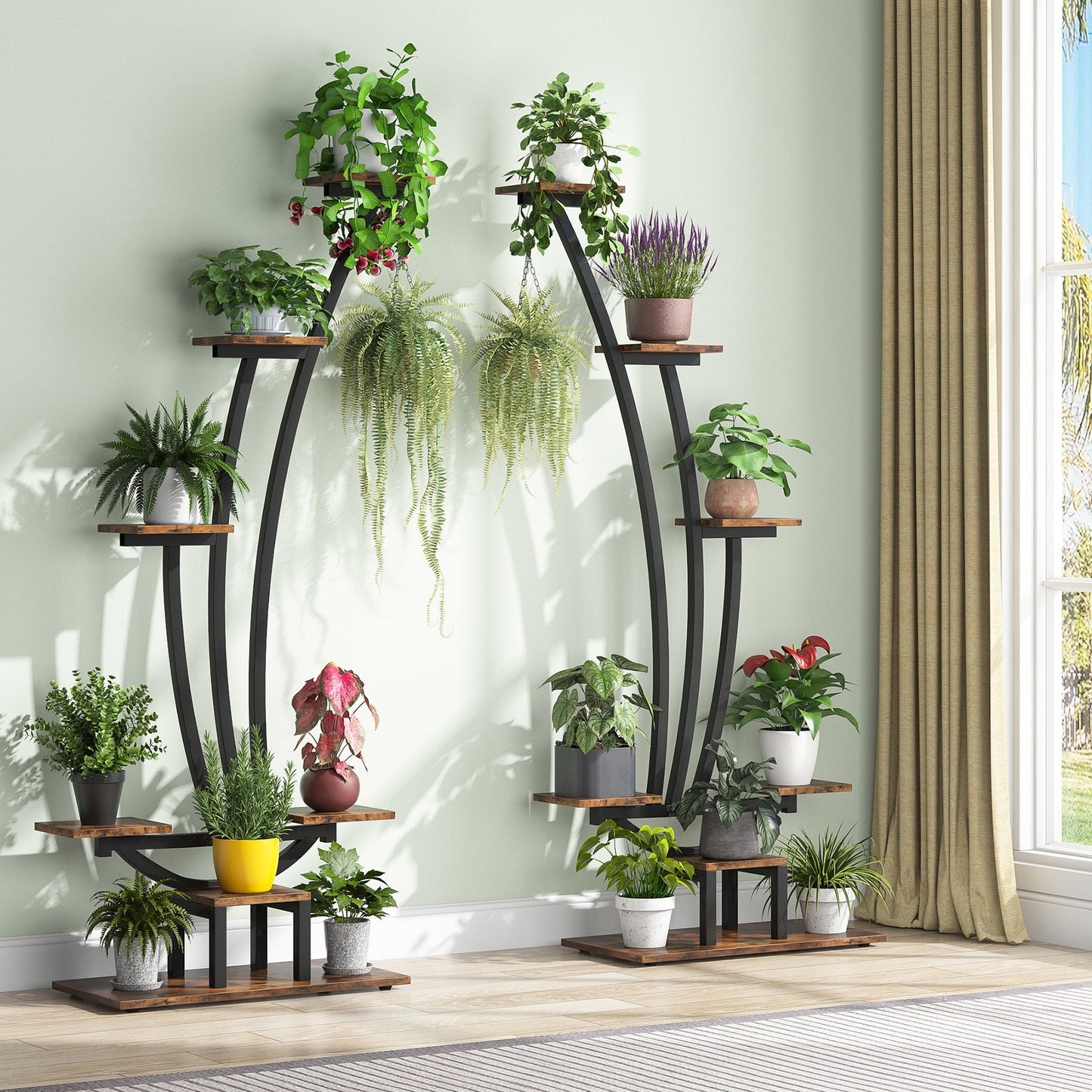 Tribesigns - Blumenständer, 2 Stück Pflanzenregal mit 6 Ebenen und 2 Haken, 150cm Hoch Pflanzenständer Blumenregal für Indoor Balkon Boden