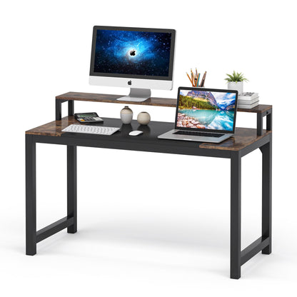 Computertisch mit Monitorständer, Kleiner Schreibtisch mit Monitor Ablage, Bürotisch PC Tisch 