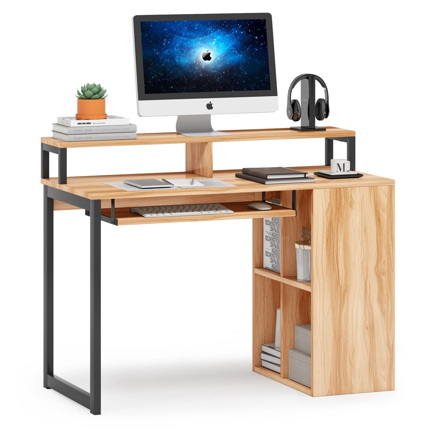 Computer Schreibtisch, Schreibtisch, Schreibtisch Workstation, Eisenrohrrahmen, 4-Würfel Bücherregal
