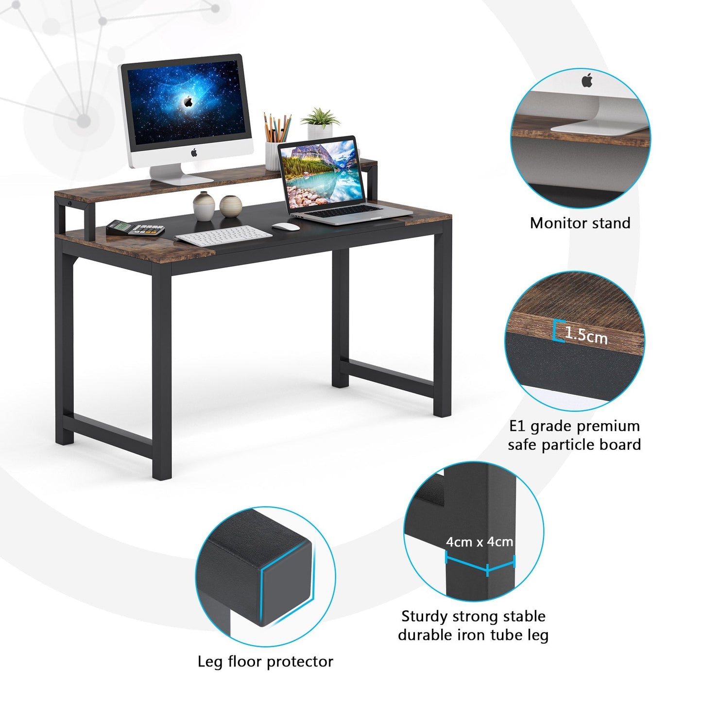 Tribesigns - Computertisch mit Monitorständer, Kleiner Schreibtisch mit Monitor Ablage, Bürotisch PC Tisch Officetisch für Home Office