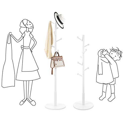 VASAGLE - Garderobenständer, Kleiderständer mit 7 abgerundeten Haken, Ständer auf Füßen in Baumform, für Mäntel, Hüte, Taschen, Weiß