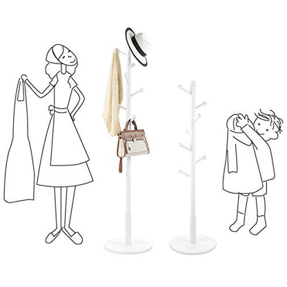 VASAGLE - Garderobenständer, Kleiderständer mit 7 abgerundeten Haken, Ständer auf Füßen in Baumform, für Mäntel, Hüte, Taschen, Weiß