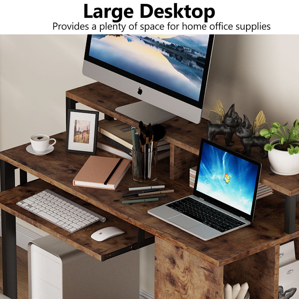 Tribesigns - Stabiler Computer Schreibtisch mit 4-Würfel Bücherregal - Idealer Arbeitsplatz für PC und Laptop mit robustem Eisenrohrrahmen