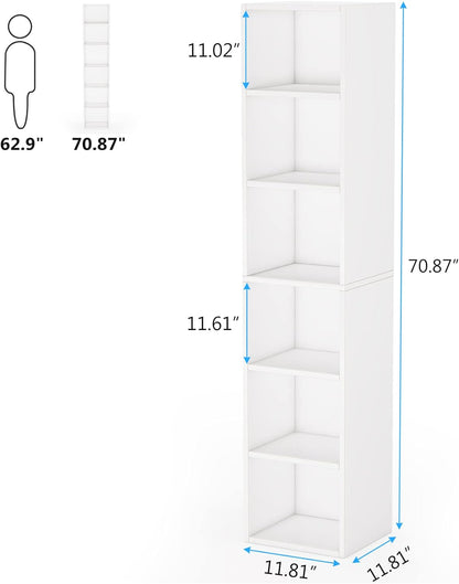Tribesigns - Bücherregal mit 6 Ebenen, 180 cm Standregal, Schmales Aufbewahrungsregal bücher Regal Würfelregale für Wohnzimmer, Schlafzimmer, weiß