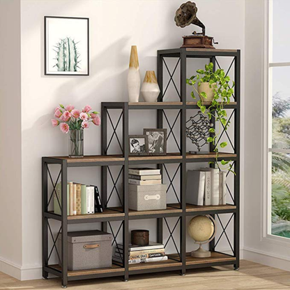 Tribesigns - Bücherregal mit 12 Regalen, 9 Würfel, abgestuftes Etagere-Bücherregal für das Home Office, rustikales braun
