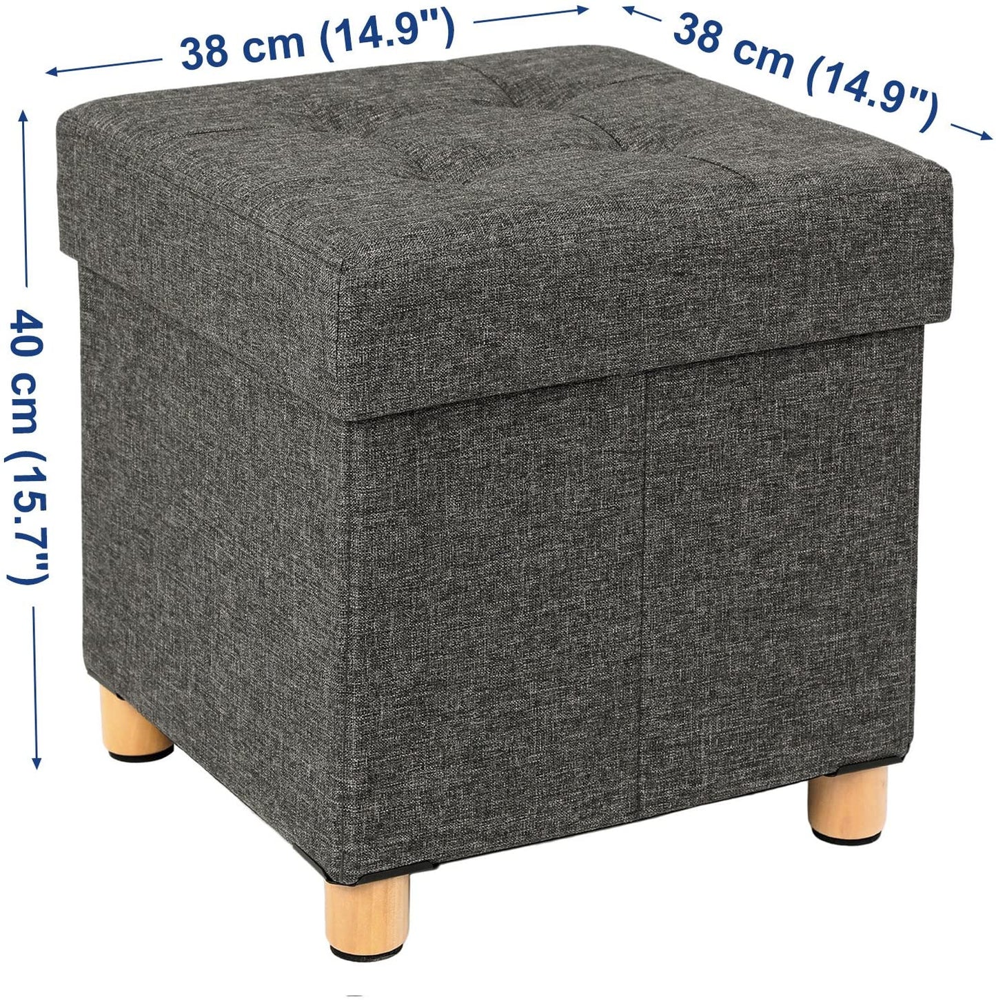 Songmics - Sitzhocker, Faltbare Sitztruhe mit Deckel, Füße aus Massivholz, bis 300 kg belastbar, für Wohnzimmer, Flur, Kinderzimmer, Dunkelgrau