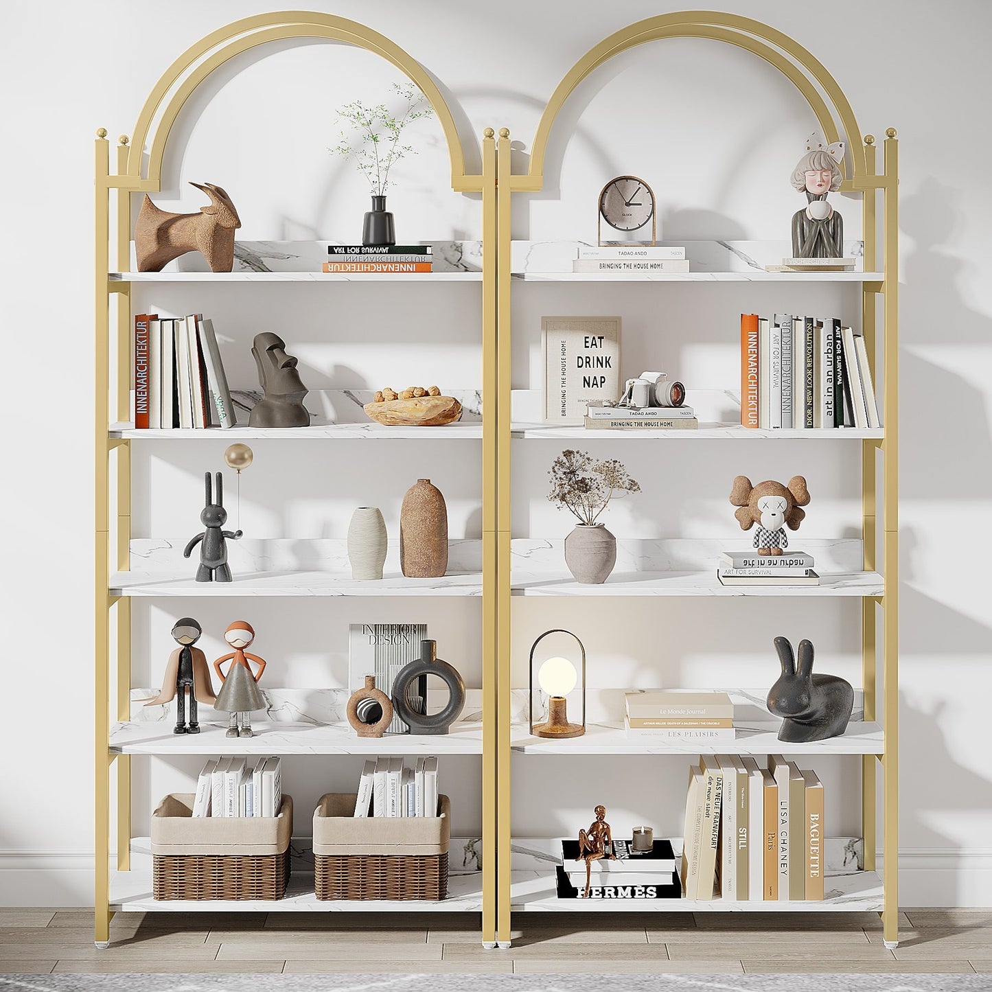 Tribesigns - Regal, Bücherregal mit 5 Ebenen Metall-Bücherregal für Schlafzimmer, Gewölbtes Bücherregal, Moderne Offene Bücherregale, Gold