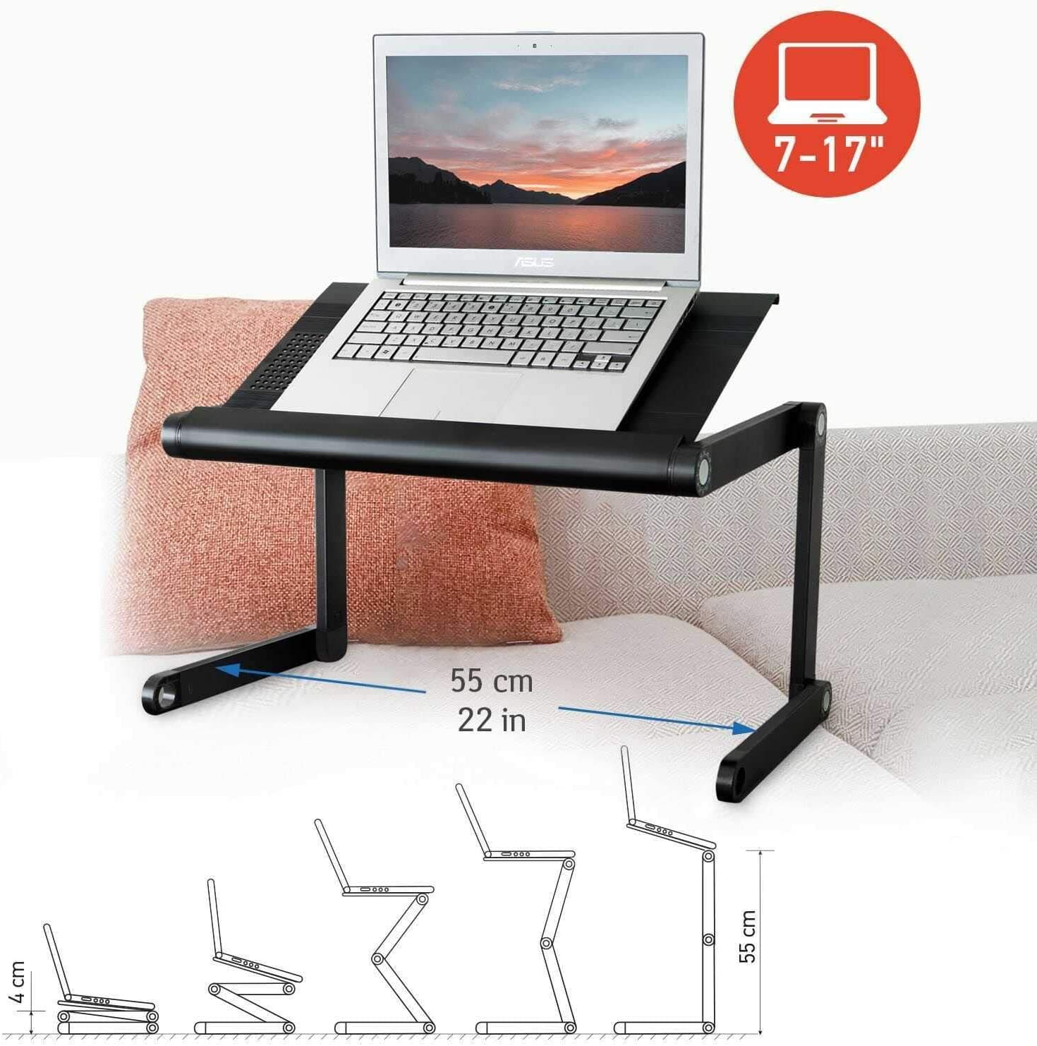 Laptoptisch Bett, Laptoptisch Sofa, Laptoptisch Höhenverstellbar, Verstellbarer Laptop-Ständer, Schwarz, WonderWorker Nobel, 4