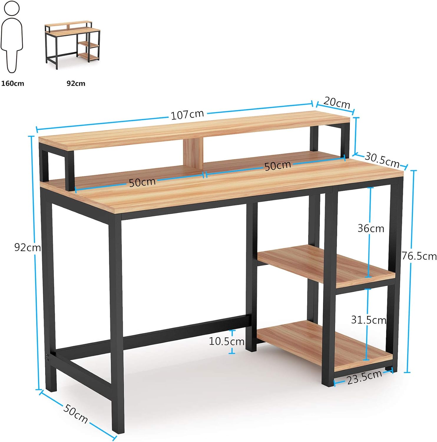 Computertisch, schreibtisch mit stauraum, Schreibtisch für PC, Schreibtisch, schreibtisch holz, gaming - Tribsings 5