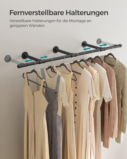 SONGMICS - Kleiderstange für die Wand, Kleiderständer Wandmontage, Industrial, platzsparend, 30,4 x 170 x 7 cm, 68 kg Belastbarkeit, schwarz
