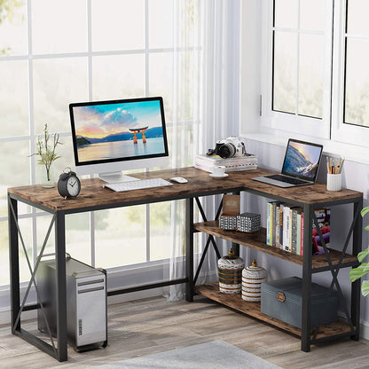 Schreibtisch, Schreibtisch L form, L Schreibtisch, L-förmiger Computertisch mit 2 Ablagen,  Gaming PC Tisch, Tribesigns, 2