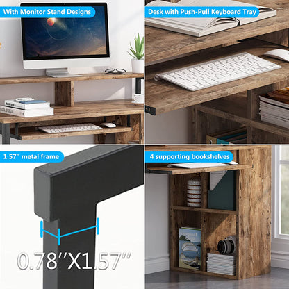Tribesigns - Stabiler Computer Schreibtisch mit 4-Würfel Bücherregal - Idealer Arbeitsplatz für PC und Laptop mit robustem Eisenrohrrahmen