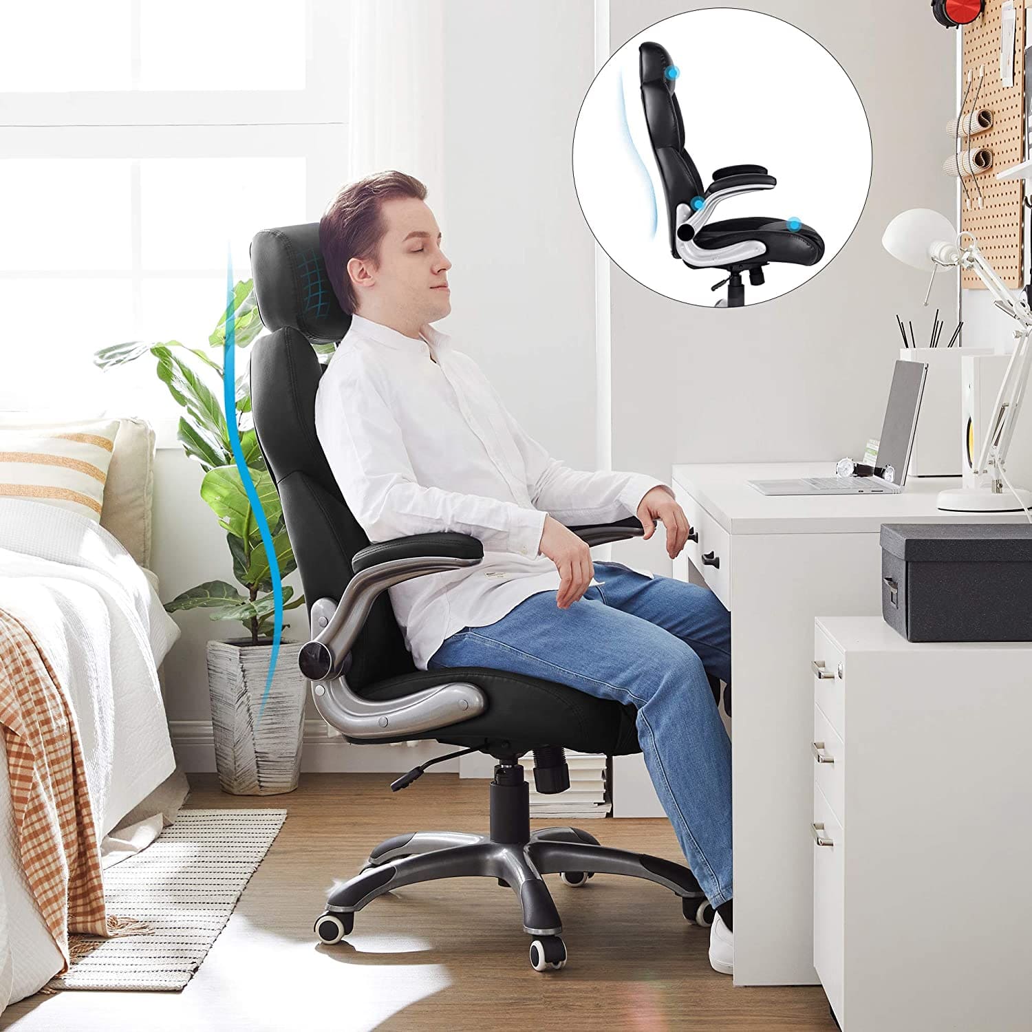 Gaming Stuhl, Gaming Sessel, Schreibtisch Stuhl, Gaming Bürostuhl, Bis 150Kg belastbar, mit klappbaren Armlehnen, Songmics, 4