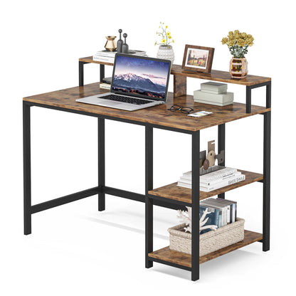 Tribesigns - Computertisch Industrieller Schreibtisch für das Studium, PC-arbeittisch mit 2 Regal Metallrahmen für Zuhause, Braun