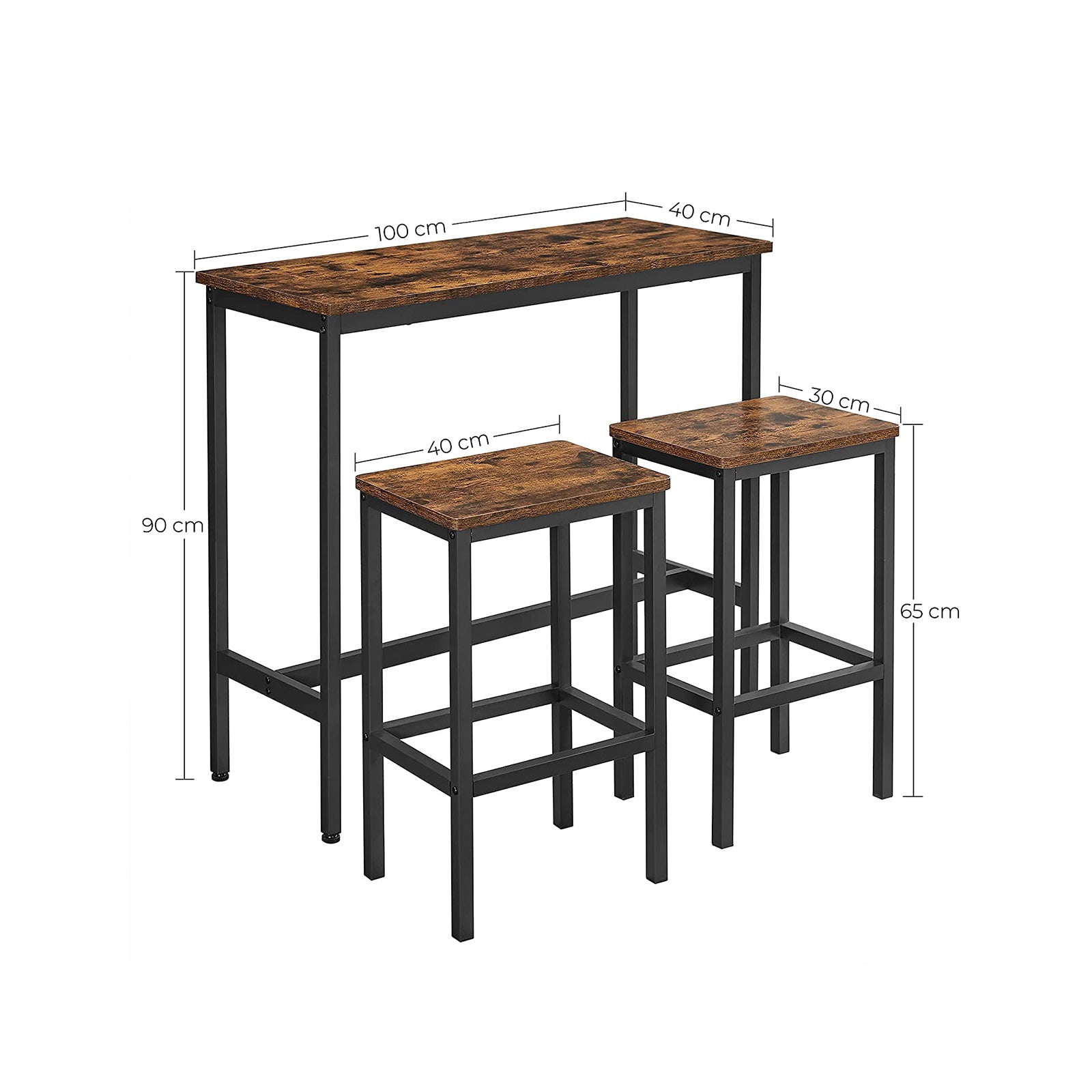 Bartisch mit Hocker, Essgruppe, Bartisch-Set, Bartisch mit 2 Stühlen set, Stehtisch  mit 2 Barhockern, VASAGLE, 2