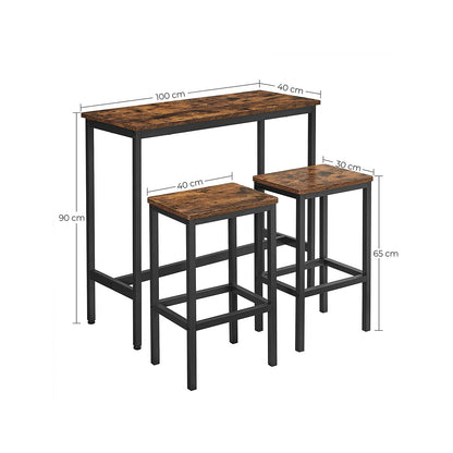 Bartisch mit Hocker, Essgruppe, Bartisch-Set, Bartisch mit 2 Stühlen set, Stehtisch  mit 2 Barhockern, VASAGLE, 2