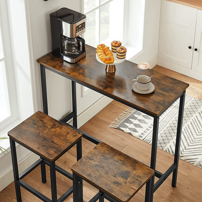 Bartisch mit Hocker, Essgruppe, Bartisch-Set, Bartisch mit 2 Stühlen set, Stehtisch  mit 2 Barhockern, VASAGLE, 4