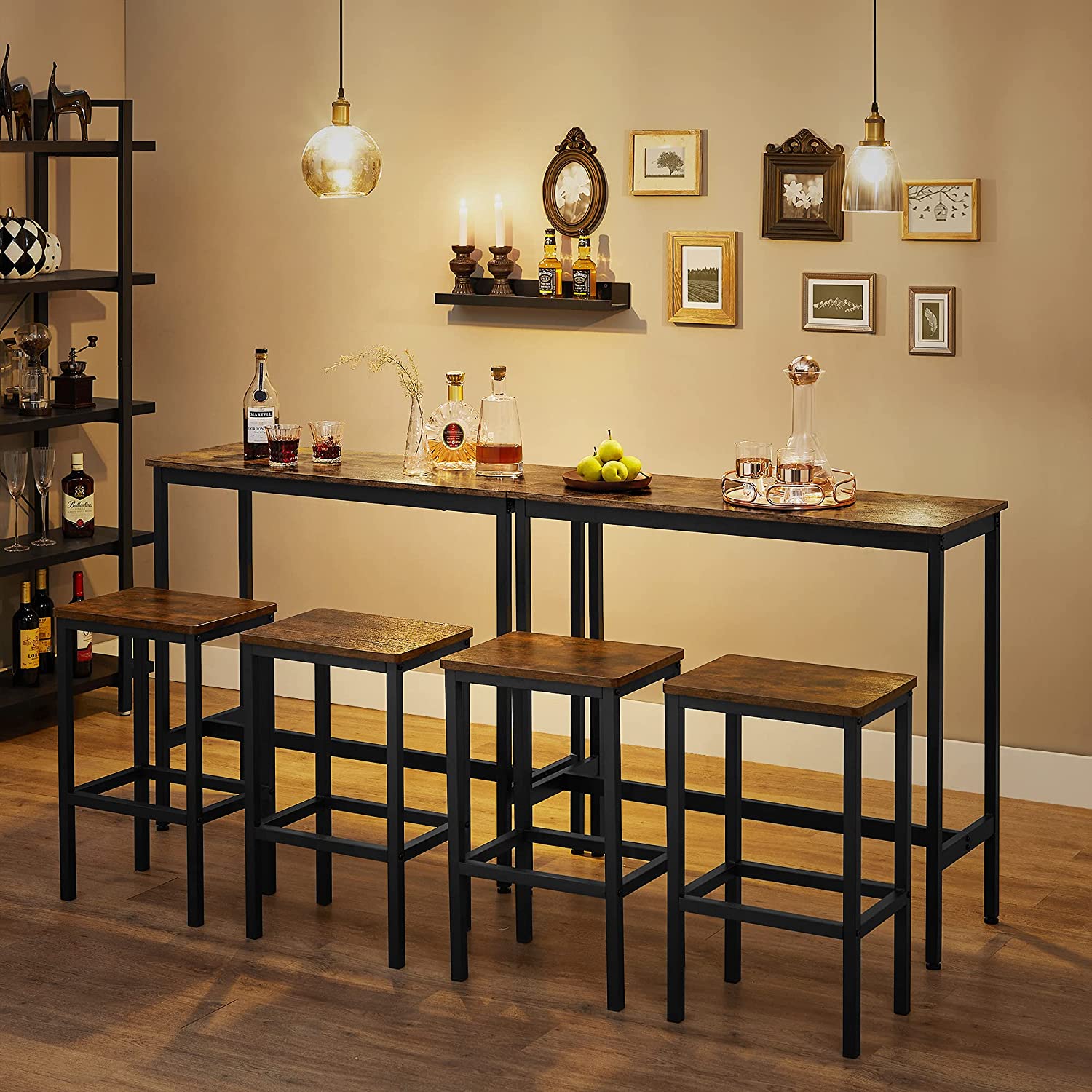 Bartisch mit Hocker, Essgruppe, Bartisch-Set, Bartisch mit 2 Stühlen set, Stehtisch  mit 2 Barhockern, VASAGLE, 5