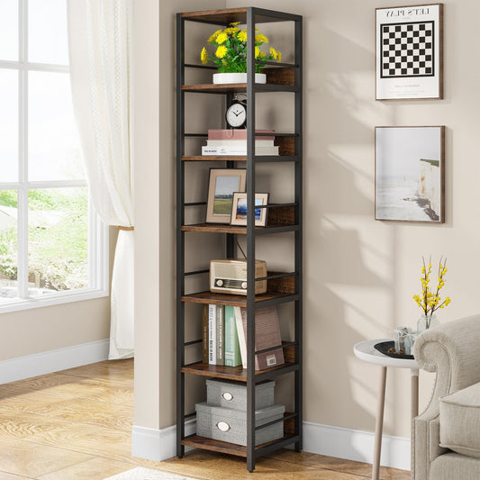 Eckregal, Eck Bücherregal, hohes Bücherregal, 6-stufiges, schmales Bücherregal, Etagere-Regale, Tribesigns, 1
