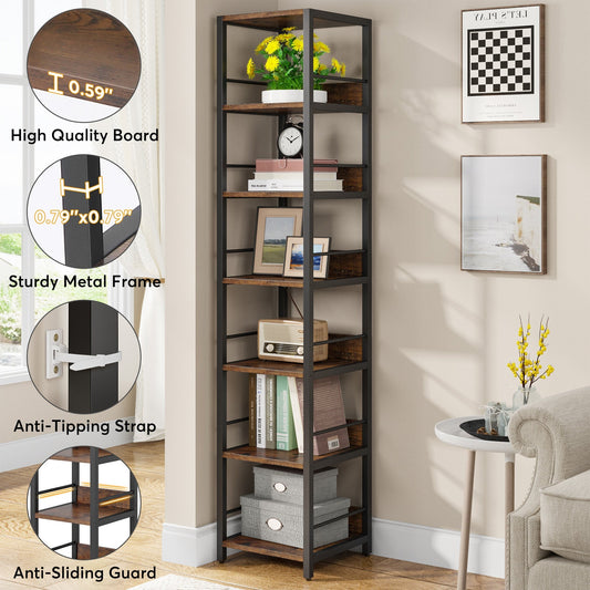 Eckregal, Eck Bücherregal, hohes Bücherregal, 6-stufiges, schmales Bücherregal, Etagere-Regale, Tribesigns, 2