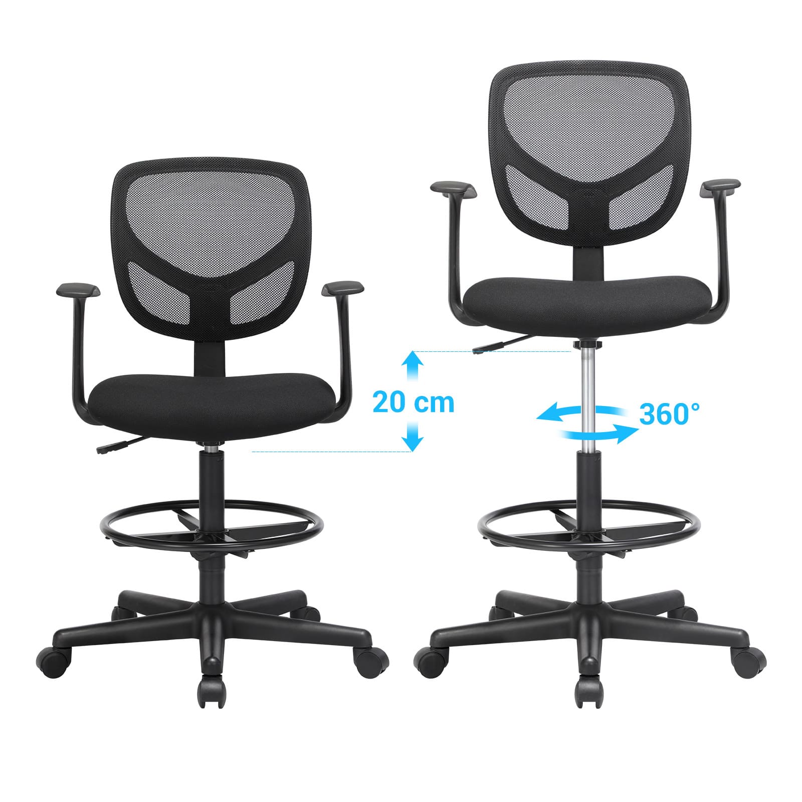 Bürostuhl, ergonomischer Stuhl, Bürostuhl aus Stoff, schwarz - SONGMICS 1