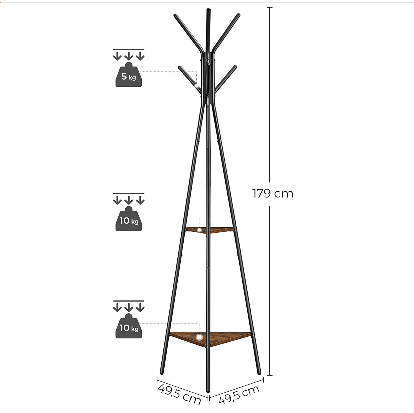 Garderobenständer, Garderobenständer Metall, Garderobenständer Stabil, Garderobenständer Baum, mit 2 Ablagen, Vasagle, 6