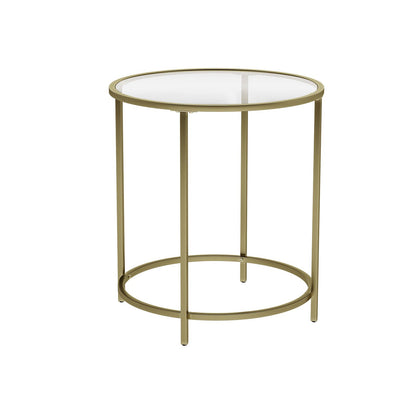 Vasagle - Beistelltisch rund, Glastisch mit goldenem Metallgestell, kleiner Couchtisch, Nachttisch, Sofatisch, Balkon, robustes Hartglas, stabil